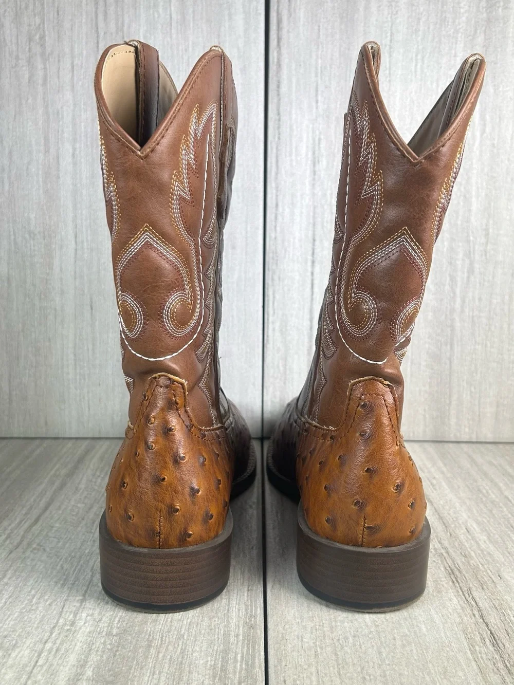 Roper Brand Faux Ostrich Leather Broad Square Toe Cowboy Boot Mens Size 8.5